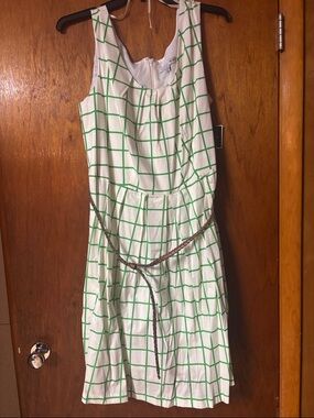 madison leigh White Dress with Green Grid NWT